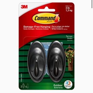 Command Outdoor 3lb Black Medium Terrace Hooks NWT